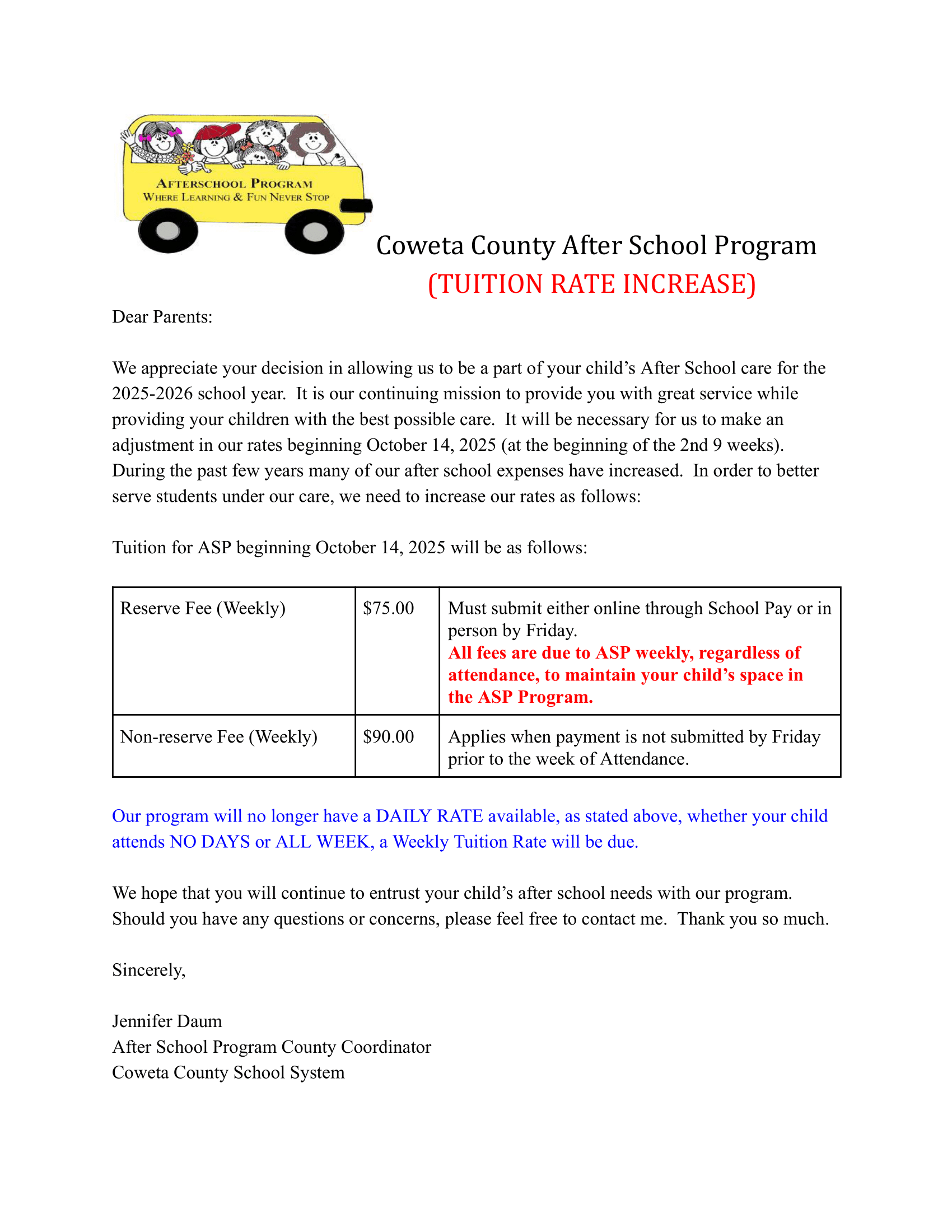 Rate Change Information 2025-2026